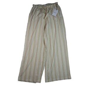 Black Ibis Striped Linen Blend Wide Leg Pants Women’s XL Beige Tan Blue Neutral